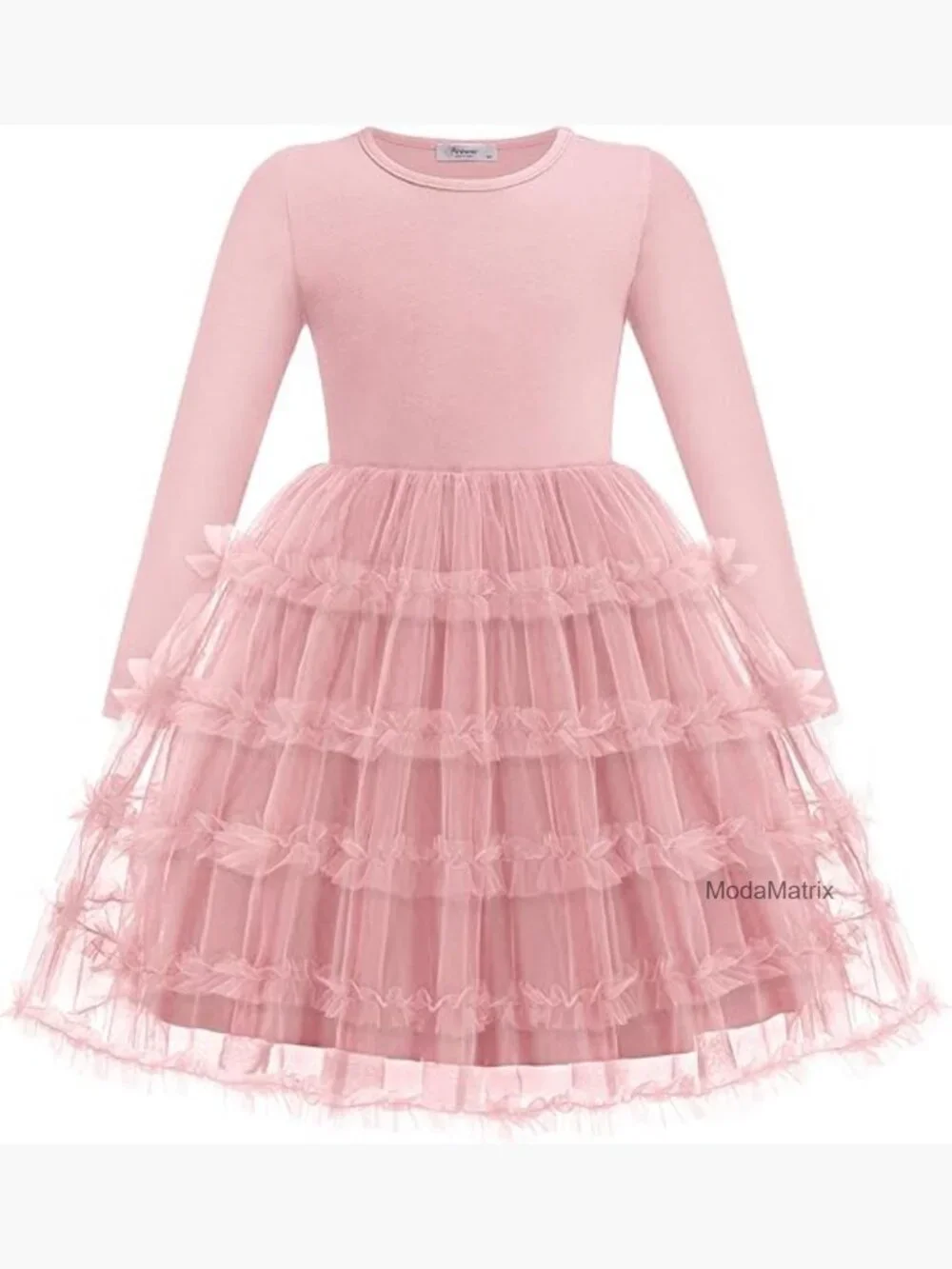 Girls Long Sleeve Tutu Dress Tiered Ruffle Party Tulle
